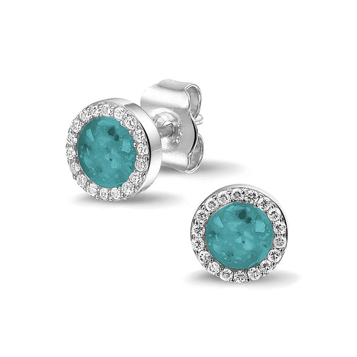 See You Memorial Ashes Round Zircon Stud Earrings (302SE)