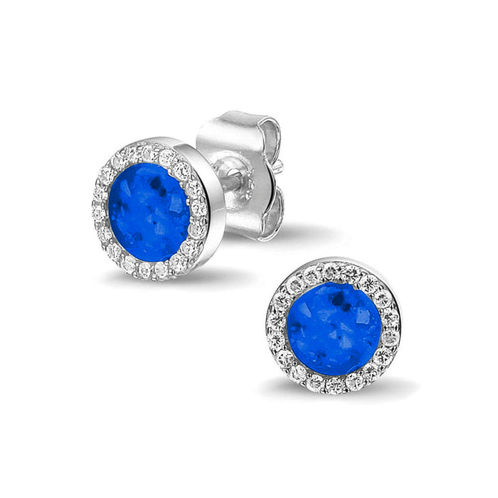 See You Memorial Ashes Round Zircon Stud Earrings (302SE)