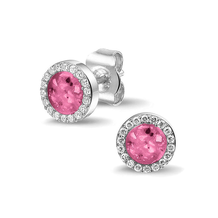 See You Memorial Ashes Round Zircon Stud Earrings (302SE)