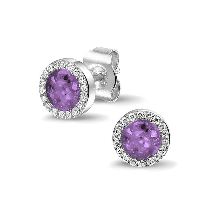 See You Memorial Ashes Round Zircon Stud Earrings (302SE)