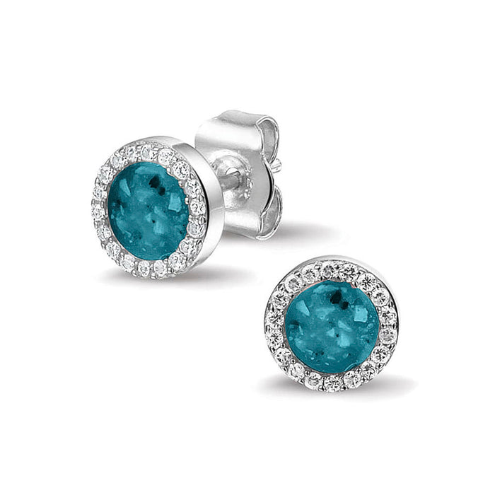 See You Memorial Ashes Round Zircon Stud Earrings (302SE)