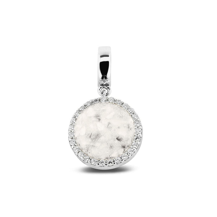 See You Memorial Ashes Silver Round Drop Charm with Zircon Surround (806 S)
