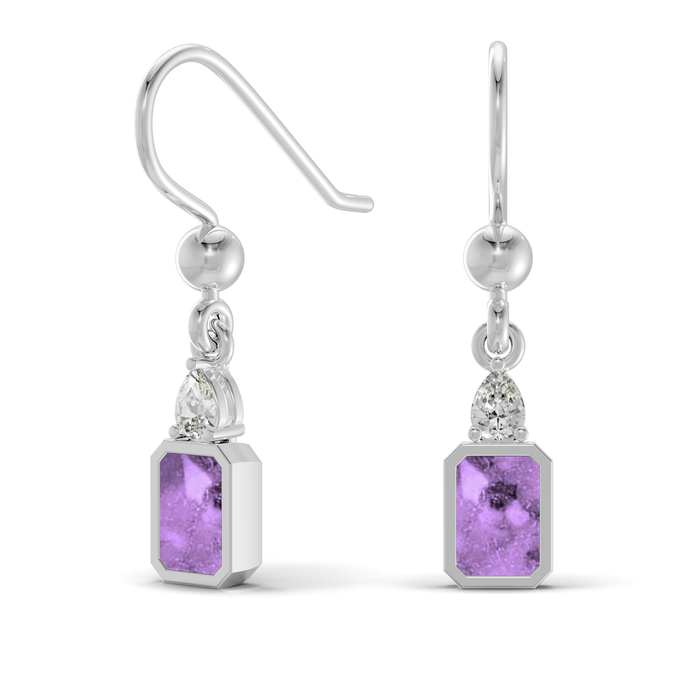 Always With Me Emerald Cut Drop Ashes Earrings with Zircons  (AWM-E6S)