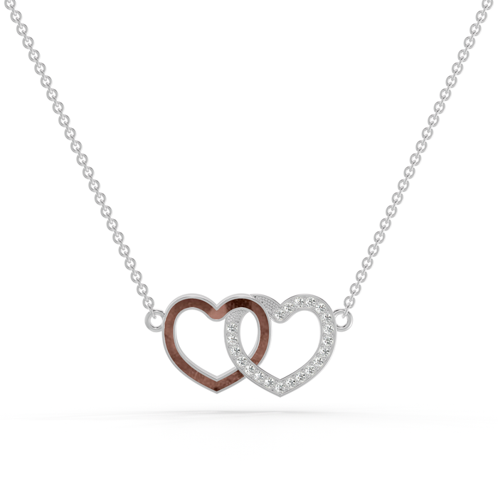 Always With Me Two Hearts Interlocking Necklace with Zircons and Chain  (AWM-N1)