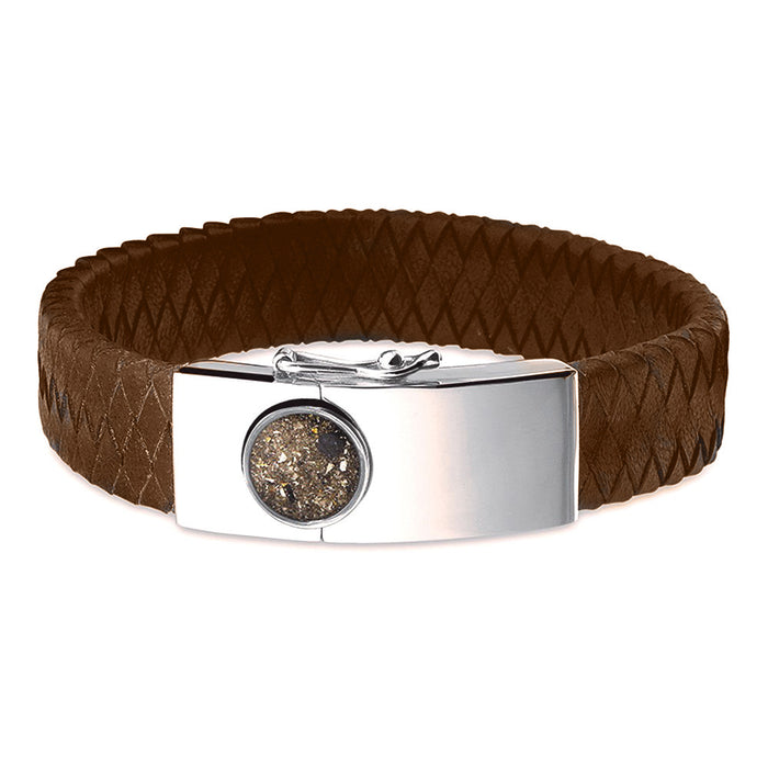 See You Memorial Ashes Silver Large Clasp Bracelet with Leather Strap (BG007)
