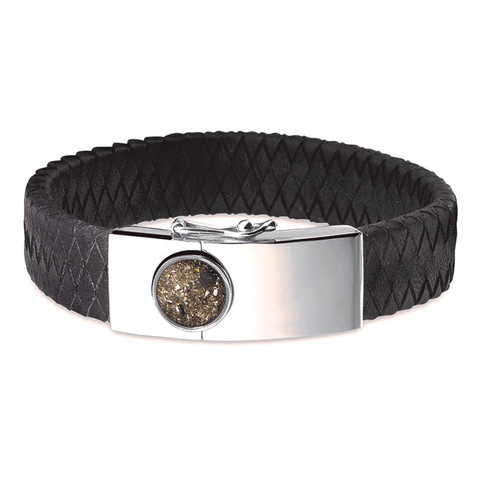See You Memorial Ashes Silver Large Clasp Bracelet with Leather Strap (BG007)