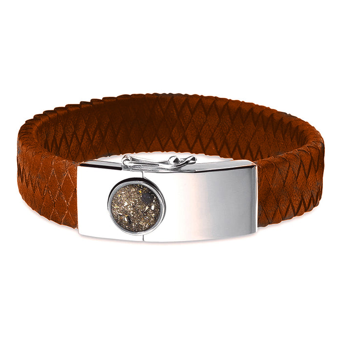 See You Memorial Ashes Silver Large Clasp Bracelet with Leather Strap (BG007)