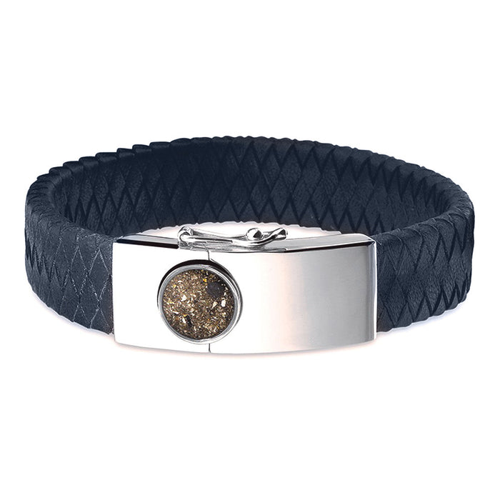 See You Memorial Ashes Silver Large Clasp Bracelet with Leather Strap (BG007)