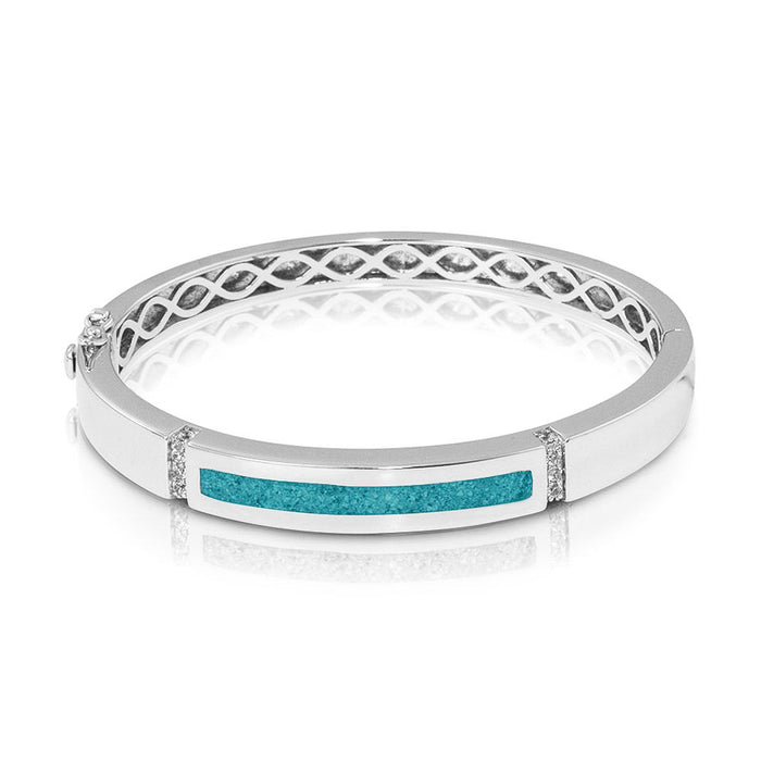 See You Memorial Ashes Silver Polished Groove Bracelet with Zircons (BL011)