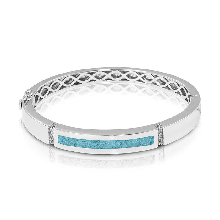 See You Memorial Ashes Silver Polished Groove Bracelet with Zircons (BL011)