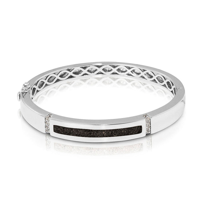 See You Memorial Ashes Silver Polished Groove Bracelet with Zircons (BL011)