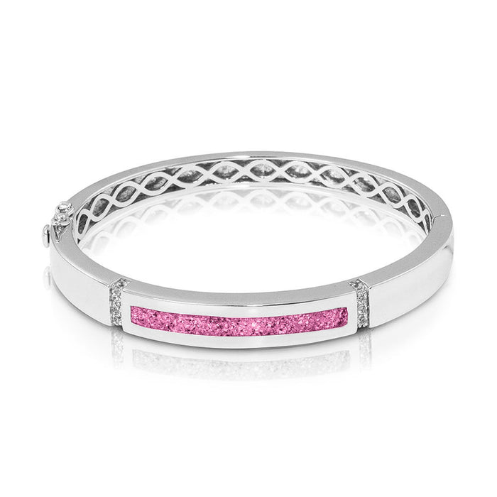 See You Memorial Ashes Silver Polished Groove Bracelet with Zircons (BL011)