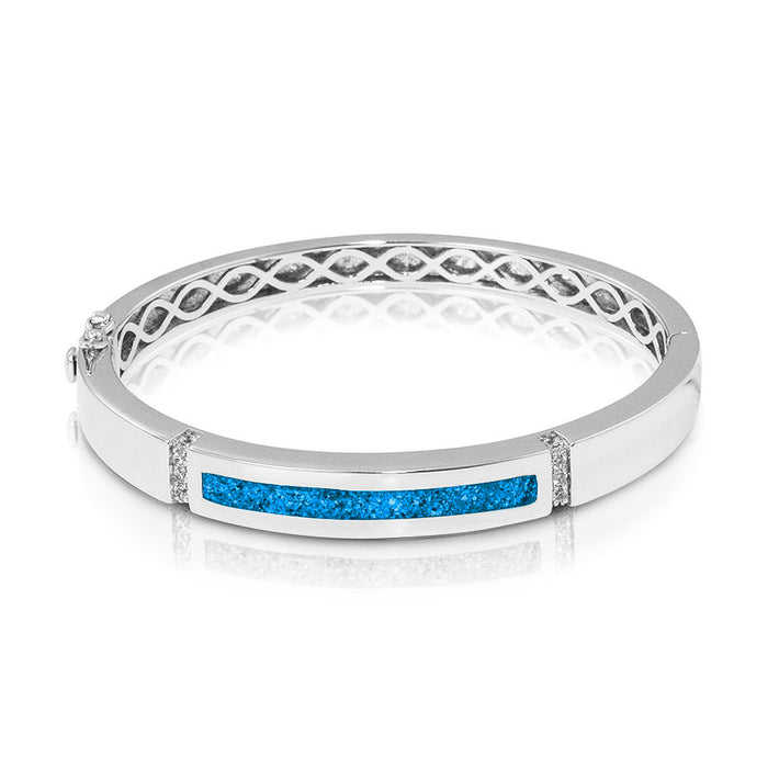See You Memorial Ashes Silver Polished Groove Bracelet with Zircons (BL011)