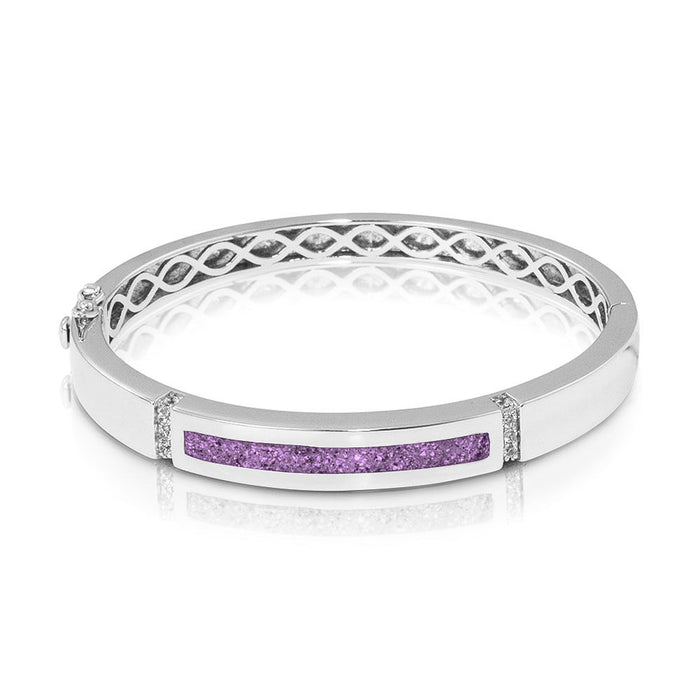See You Memorial Ashes Silver Polished Groove Bracelet with Zircons (BL011)