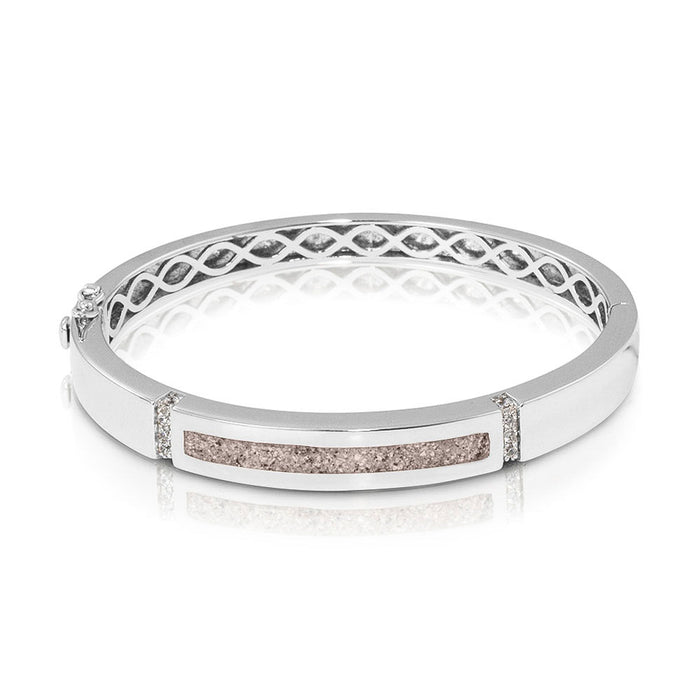 See You Memorial Ashes Silver Polished Groove Bracelet with Zircons (BL011)