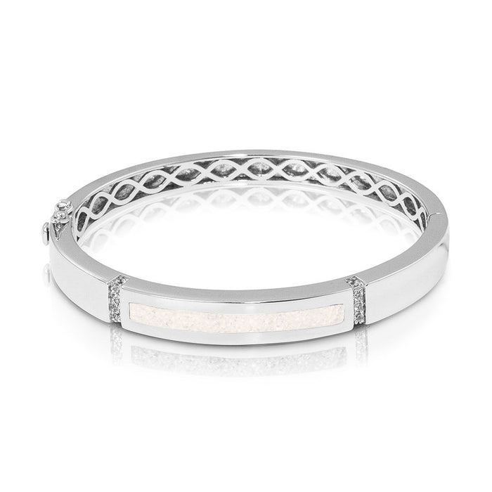 See You Memorial Ashes Silver Polished Groove Bracelet with Zircons (BL011)