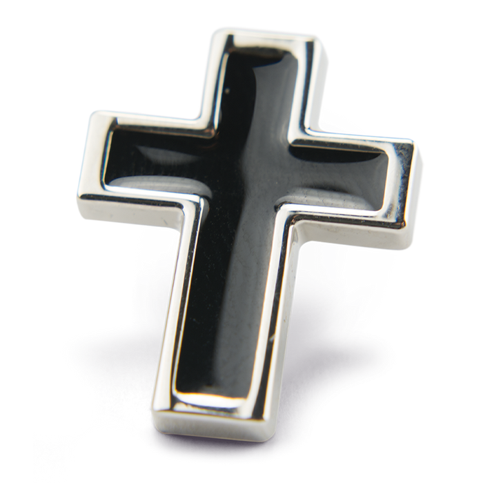In Memory Pins - Black Cross Silver Plated Funeral Keepsakes/Favours