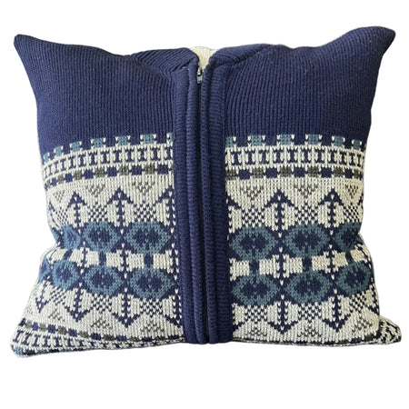 Grampys cardigan made into a memory pillow Navy blue pillow with geometric