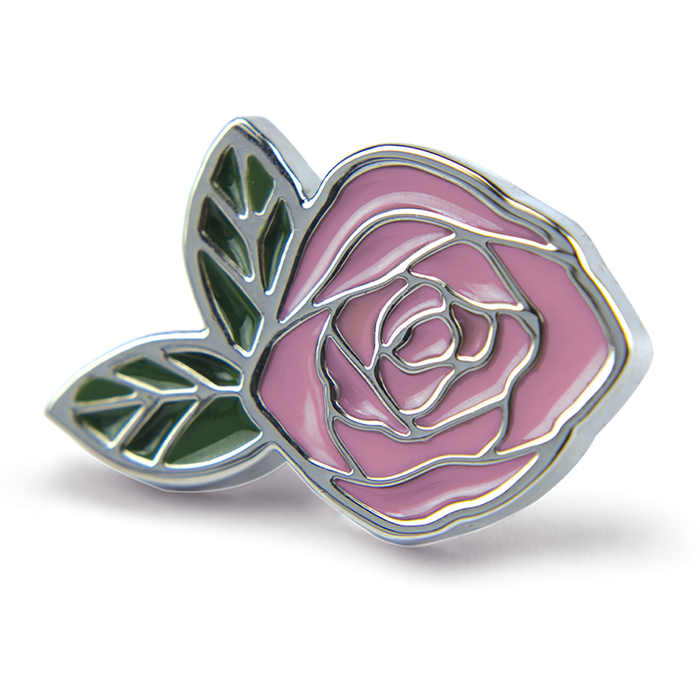 In Memory Pins - Pink Rose Silver Plated Funeral Keepsakes/Favours