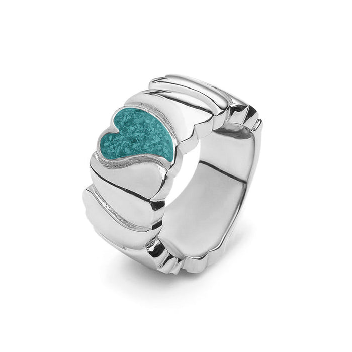 See You Memorial Ashes Silver Ring with Heart & Wide Wave Band (RG006)