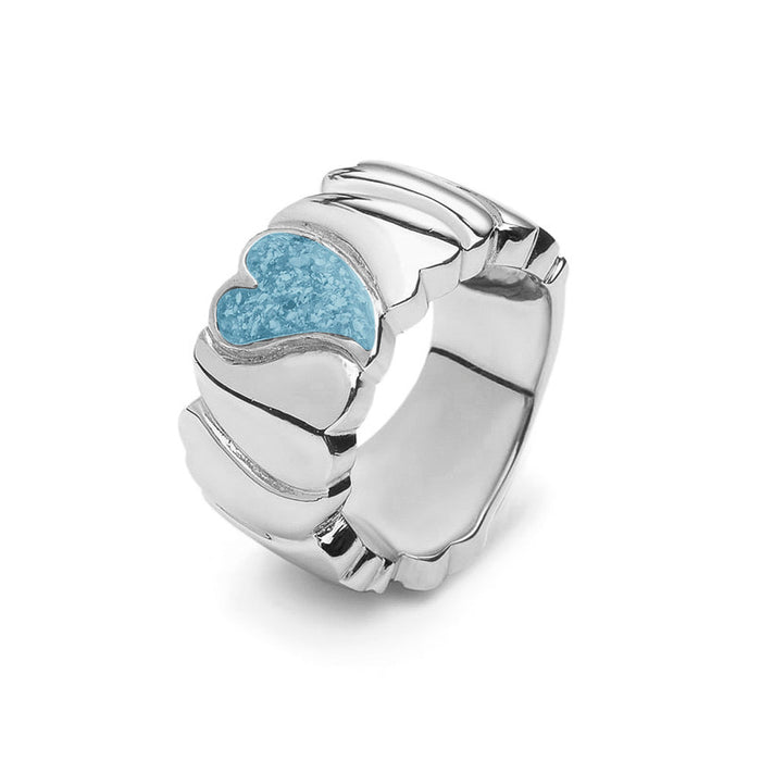 See You Memorial Ashes Silver Ring with Heart & Wide Wave Band (RG006)
