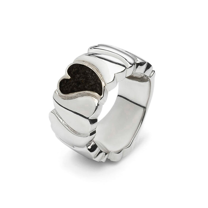See You Memorial Ashes Silver Ring with Heart & Wide Wave Band (RG006)