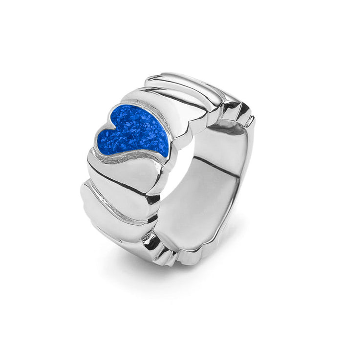 See You Memorial Ashes Silver Ring with Heart & Wide Wave Band (RG006)