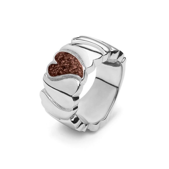 See You Memorial Ashes Silver Ring with Heart & Wide Wave Band (RG006)
