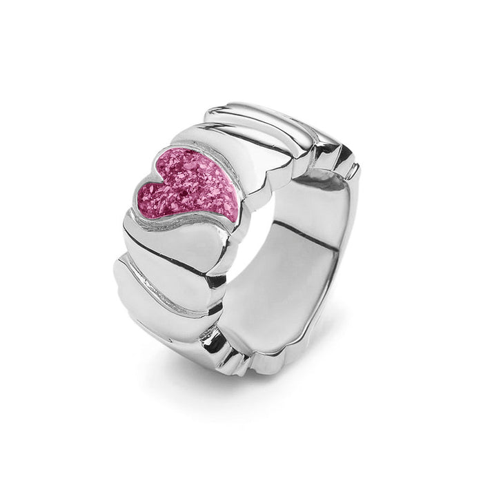 See You Memorial Ashes Silver Ring with Heart & Wide Wave Band (RG006)