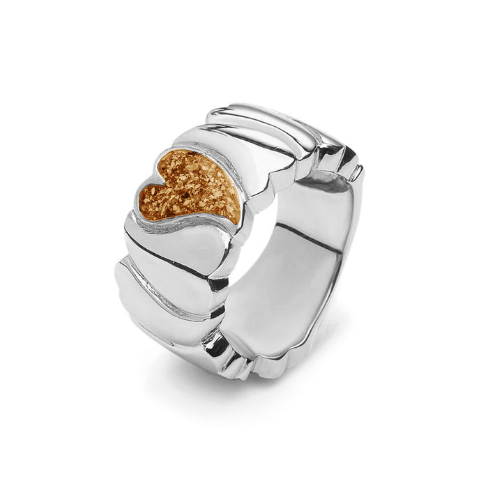 See You Memorial Ashes Silver Ring with Heart & Wide Wave Band (RG006)