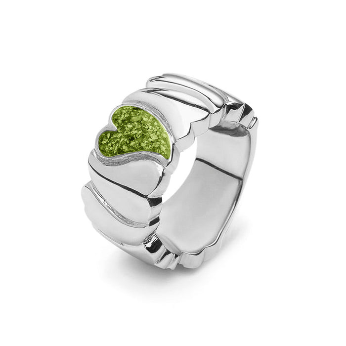 See You Memorial Ashes Silver Ring with Heart & Wide Wave Band (RG006)