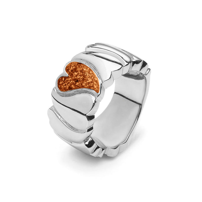 See You Memorial Ashes Silver Ring with Heart & Wide Wave Band (RG006)