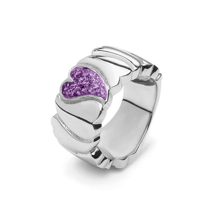 See You Memorial Ashes Silver Ring with Heart & Wide Wave Band (RG006)