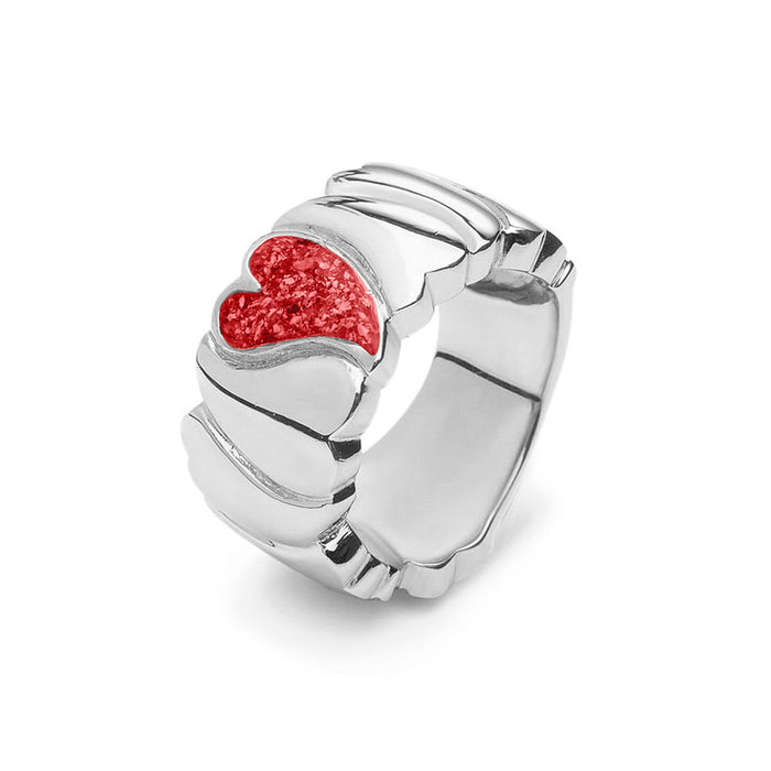 See You Memorial Ashes Silver Ring with Heart & Wide Wave Band (RG006)
