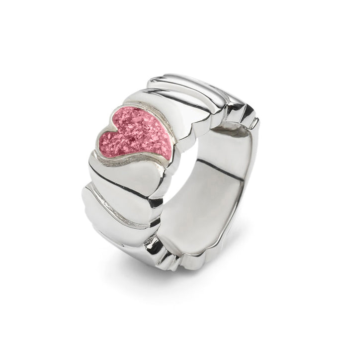 See You Memorial Ashes Silver Ring with Heart & Wide Wave Band (RG006)