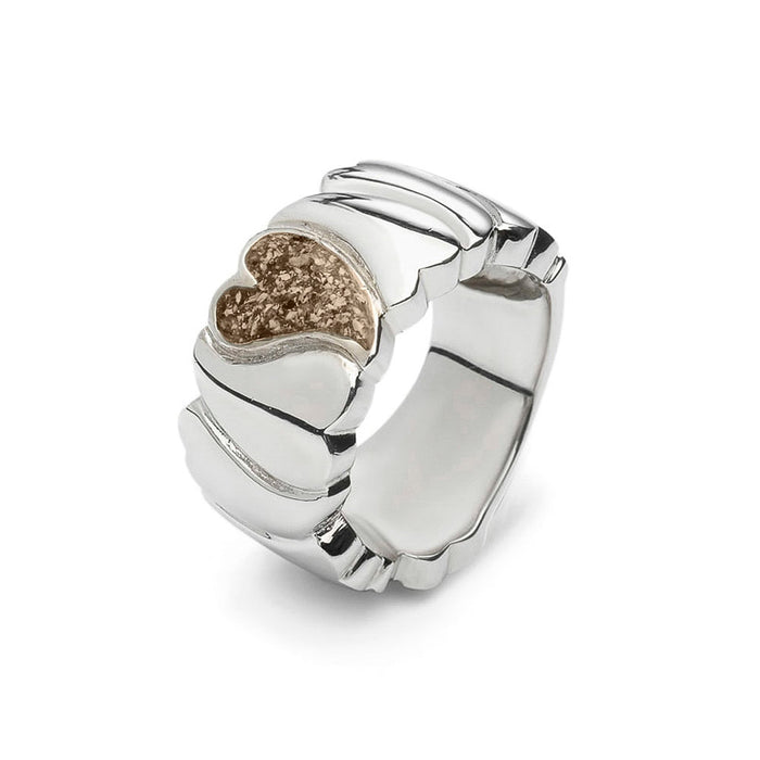See You Memorial Ashes Silver Ring with Heart & Wide Wave Band (RG006)