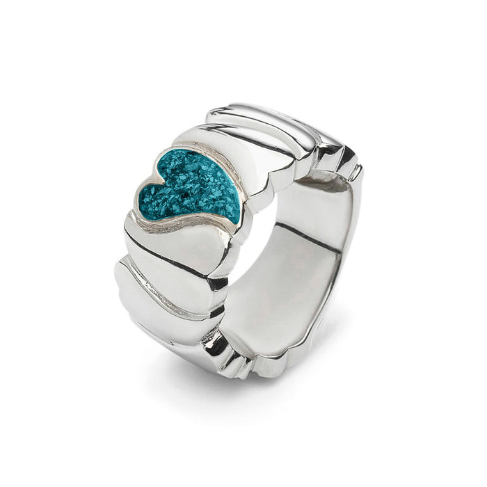 See You Memorial Ashes Silver Ring with Heart & Wide Wave Band (RG006)