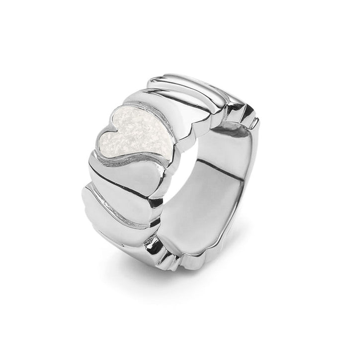 See You Memorial Ashes Silver Ring with Heart & Wide Wave Band (RG006)