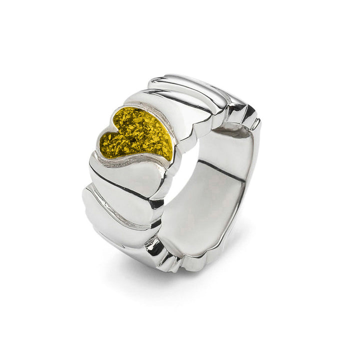 See You Memorial Ashes Silver Ring with Heart & Wide Wave Band (RG006)