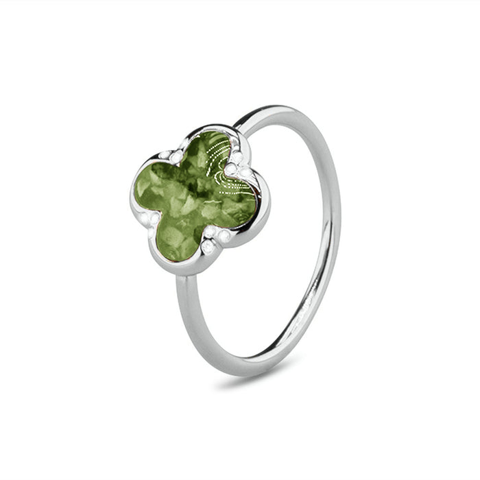 See You Memorial Ashes Four Leaf Clover Ring with Zircons  (RG009)