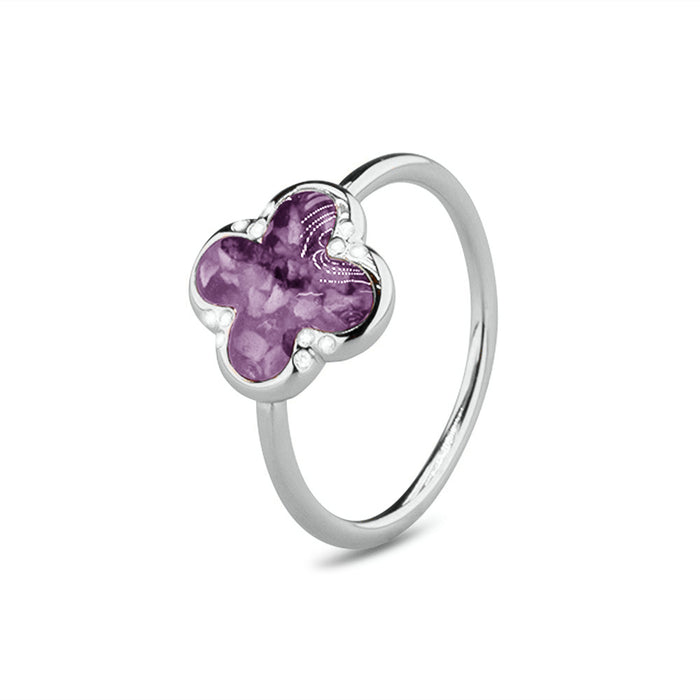 See You Memorial Ashes Four Leaf Clover Ring with Zircons  (RG009)