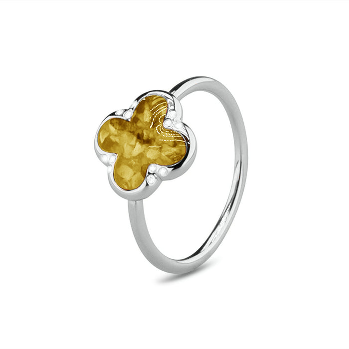 See You Memorial Ashes Four Leaf Clover Ring with Zircons  (RG009)