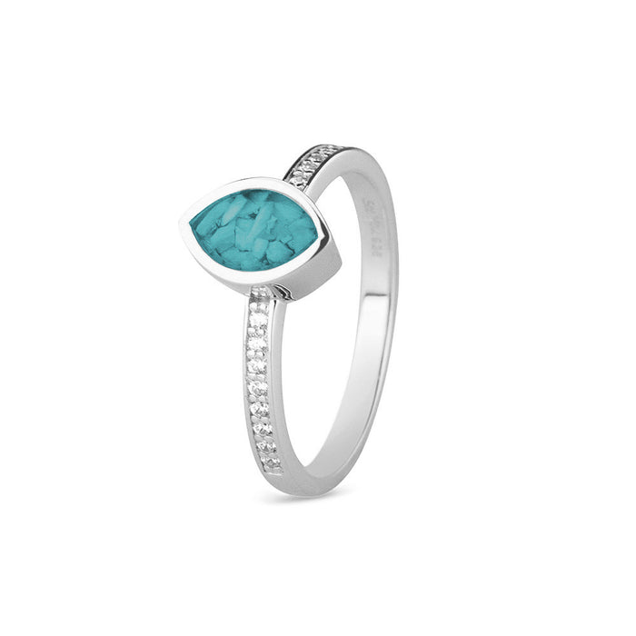 See You Memorial Ashes Silver Ring with Zircon Band and Marquise Centre (RG016)