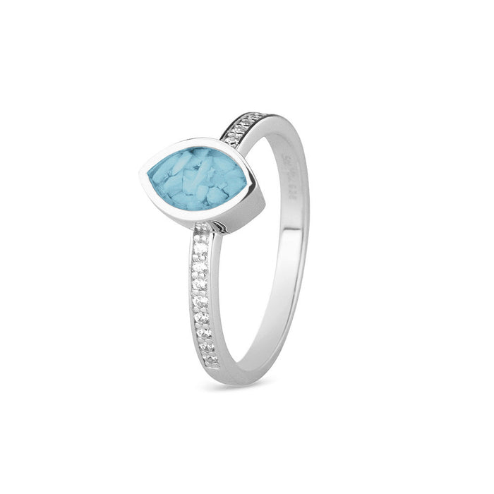 See You Memorial Ashes Silver Ring with Zircon Band and Marquise Centre (RG016)