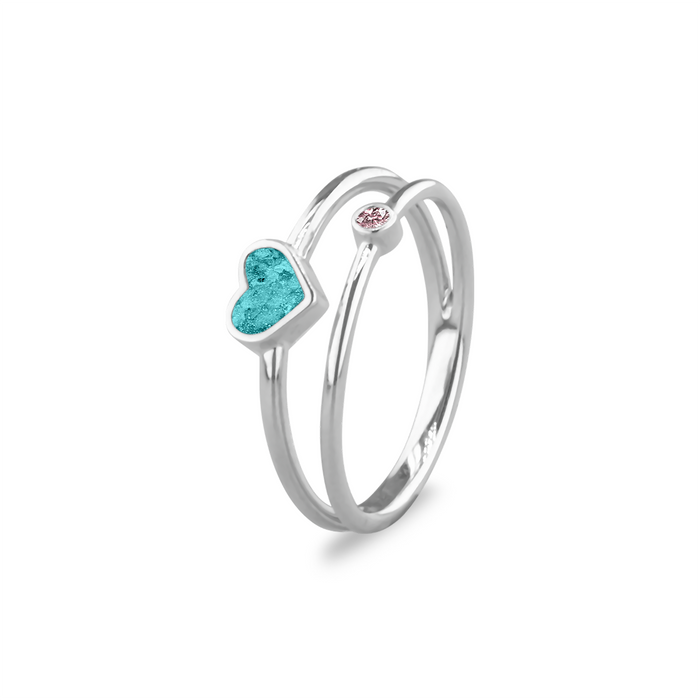 See You Memorial Double Band Silver Birth Stone Heart Ashes  Ring (RG058)