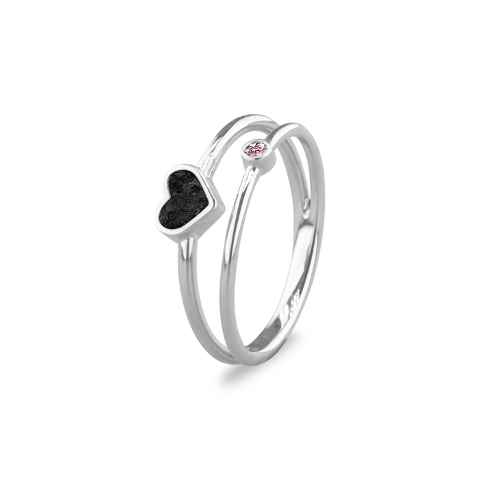 See You Memorial Double Band Silver Birth Stone Heart Ashes  Ring (RG058)