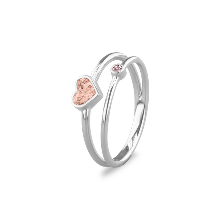 See You Memorial Double Band Silver Birth Stone Heart Ashes  Ring (RG058)
