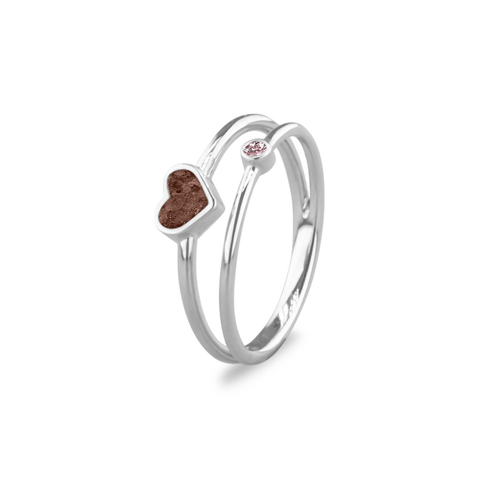 See You Memorial Double Band Silver Birth Stone Heart Ashes  Ring (RG058)