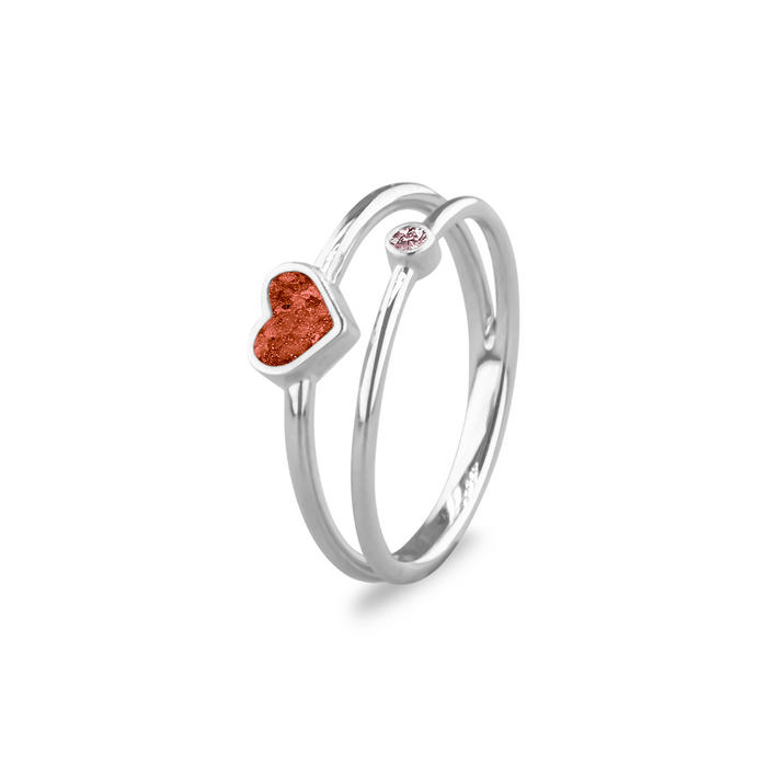 See You Memorial Double Band Silver Birth Stone Heart Ashes  Ring (RG058)