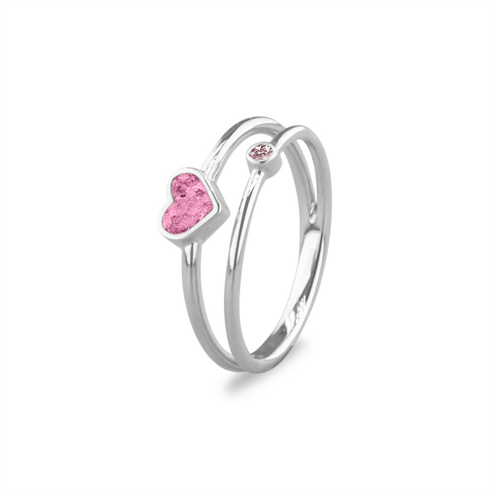 See You Memorial Double Band Silver Birth Stone Heart Ashes  Ring (RG058)
